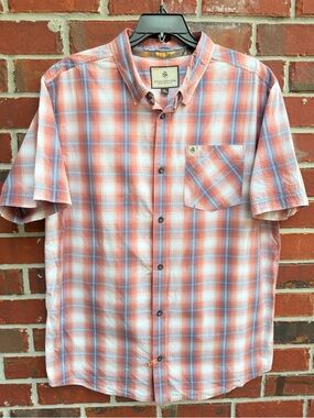 Legendary Whitetails Men’s XL Coral & Blue Plaid Short-Sleeve Button-Up Shirt F5